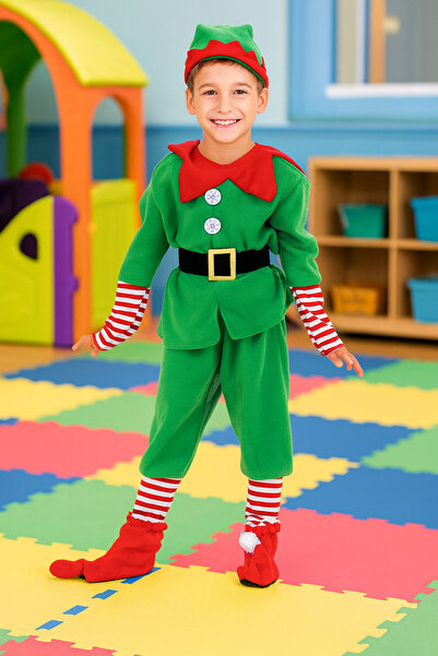 VENITIVO VINDEM CELOR INTELIGENTI Costum Spiridus, Elf de Craciun pentru Copii, Set 4 Piese, 4–7 Ani