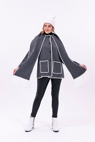 saint majesta Women's Embroidered Scarf Thick Cashmere Knitwear Jacket-Cardigan |   Extra Warm Winter