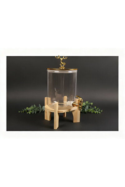 Genel Markalar GOLD BAL CAM ŞERBETLİK MEŞRUBATLIK-MUSLUKLU & AHŞAP STANDLI 3....