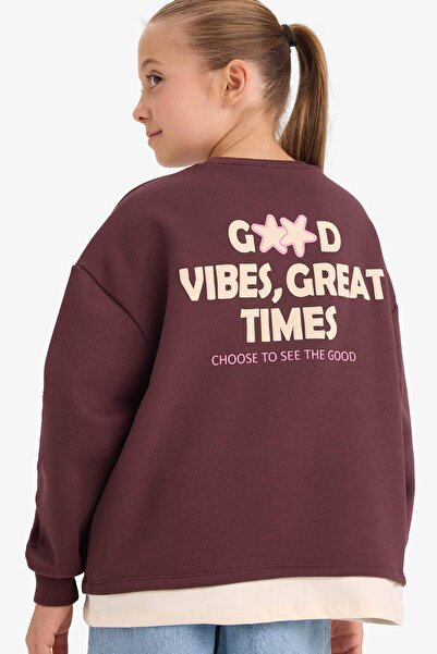 DeFacto Φούτερ για κορίτσια Overshirt Fit Back με τύπωμα με μαλακό χνουδωτό εσωτερικό μέρος G6263A825WN