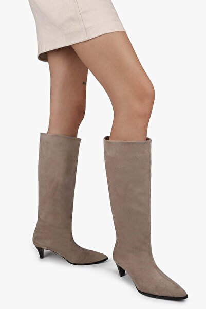 Shoeberry Women's Lula Mink Suede Short Pointed Heeled Boots