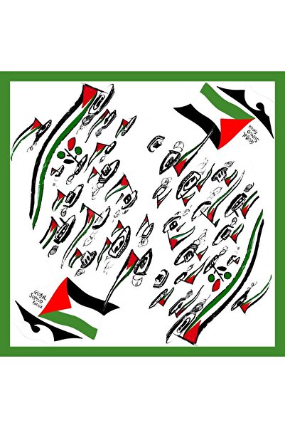 HURİSÖNMEZ Sumud Fleet Themed Palestinian Flag Girl's Scarf 80*80 cm Cotton-Linen