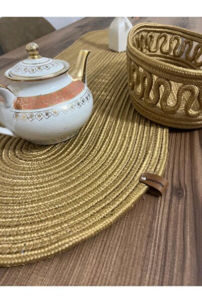 eftlyhome Runner Basket Set, Jute, Wicker, American Service, Cutlery Set, Plate Coaster, Presentation, Bread Basket