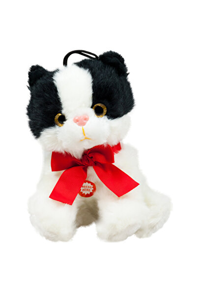 Royal Pisica Muzicala din Plus moale si catifelat cu Ochi mari Sclipiciosi si Fundita Rosie Negru cu Alb