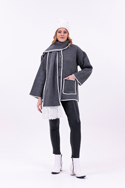 saint majesta Women's Embroidered Scarf Thick Cashmere Knitwear Jacket-Cardigan |   Extra Warm Winter