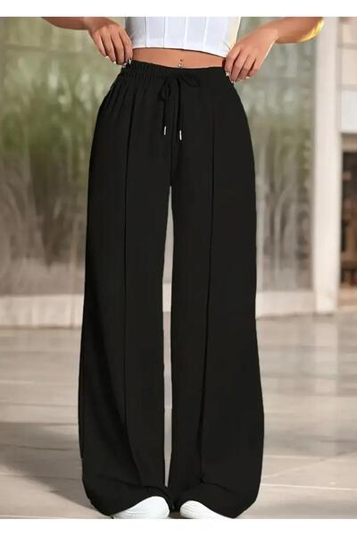 LACKH Pre-Painted Black Women's Wide-Leg Sweatpants Flexible Comfortable Loose Fit
