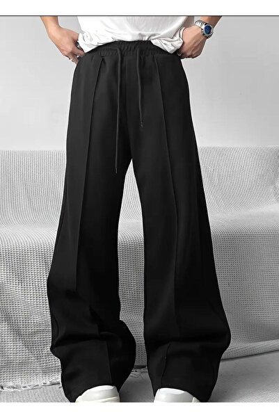 LACKH Pre-Painted Black Men's Wide-Leg Sweatpants Flexible Comfortable Loose Fit