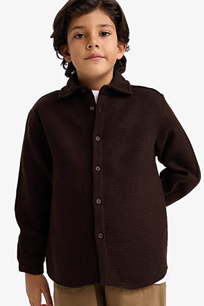 DeFacto Boy's Oversized Wide Fit Polo Neck Waffle Long Sleeve Shirt G3710A825Cw