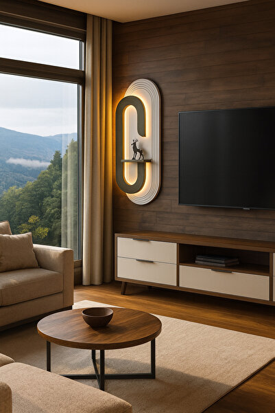 EVODE DESIGN Lüks Modern LED Duvar Dekoru – Raflı Tasarım – Uzaktan Kumandalı...