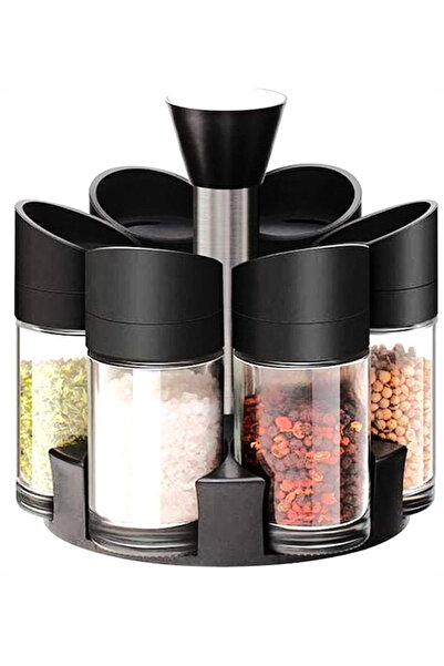 spices 6-piece Spice Organizer, Rotating Stand, Black