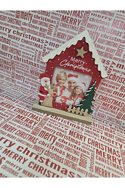 Jumbo WOODEN PHOTO FRAME RED CHRISTMAS HOUSE 'MERRY CHRISTMAS'