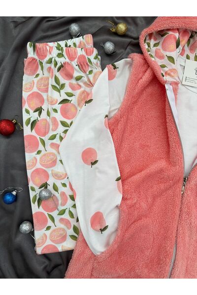 Lena Homewears Women's Soft Welsoft Fleece Hooded Vest Set 3-Piece Pajama Set