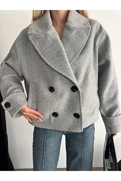 Ekim Store سترة قصيرة مخططة بأزرار