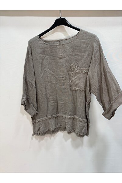 della moor Bluză casual din in cu mâneci 4/3 cu ciucuri italiene din nurcă