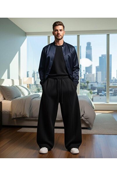 LACKH Pre-Painted Black Men's Wide-Leg Sweatpants Flexible Comfortable Loose Fit