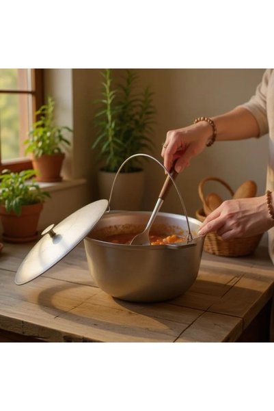 Inteliced Ceaun Aluminiu Alimentar 3L cu Capac, Inteliced® – Turnat in Matrite de Racire, Fund Plat Gros