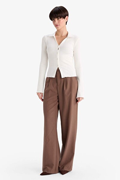 DeFacto Fitted Polo Neck Ribbed Camisole Cardigan G3057Ax25Wn