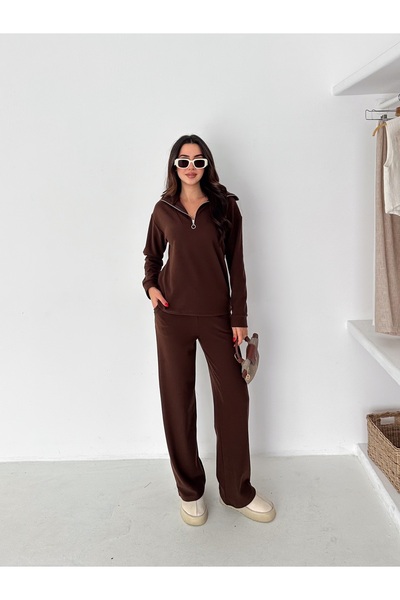 winmoda Thessaloniki Fabric Tracksuit Set Women | Knit Tracksuit Women | Zippered Comfortable Fit Set