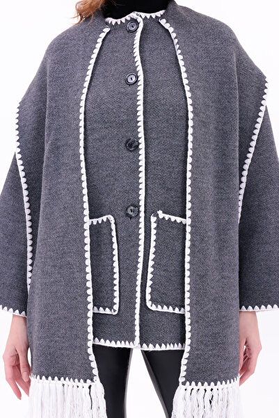 saint majesta Women's Embroidered Scarf Thick Cashmere Knitwear Jacket-Cardigan |   Extra Warm Winter