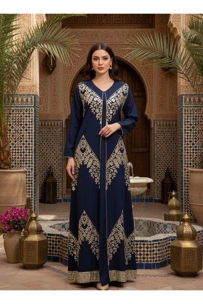 Maison Emarat Jalabiya adorned with intricate embroidery and mirror work,