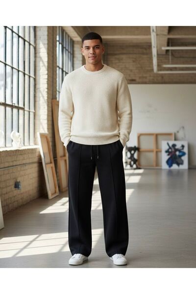 LACKH ΜΠΡΟΣΤΑ ΧΡΩΜΕΝΟ Μαύρο Ανδρικό Φούτερ με φαρδύ πόδι, ελαστικό, άνετο, χαλαρή εφαρμογή