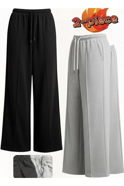 LACKH 2 Pieces Wide Leg Black Gray Women's Sweatpants