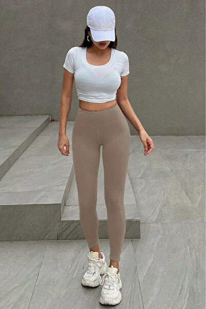 SV Sun Victoria Women's Cream Fleece Lined Gathering Soft Leggings