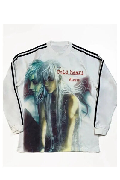 Köstebek Gothic Anime Cold Heart 3 Stripe White Sweatshirt