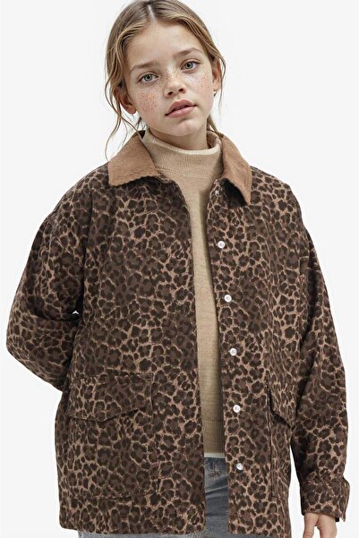 DeFacto Cămașă cu mânecă lungă din gabardină pentru fete Flare Fit imprimeu leopard G5389A825AU