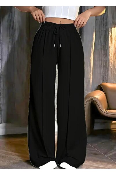 LACKH Pre-Painted Black Women's Wide-Leg Sweatpants Flexible Comfortable Loose Fit