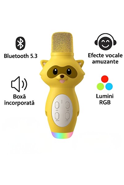 PacFullTech Karaoke microphone for children, PacFullTech, wireless, RGB lights, yellow, integrated speaker