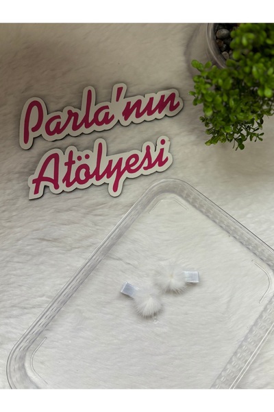 SOFT Kız çocuk klipsli saç tokası beyaz tüğlü ponponlu