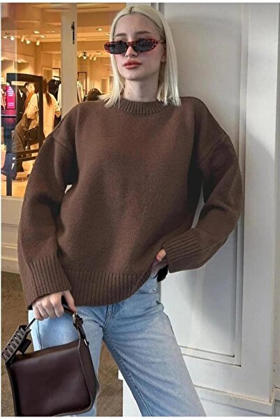 Elfin Crew Neck Oversize Knitwear Women's Sweater