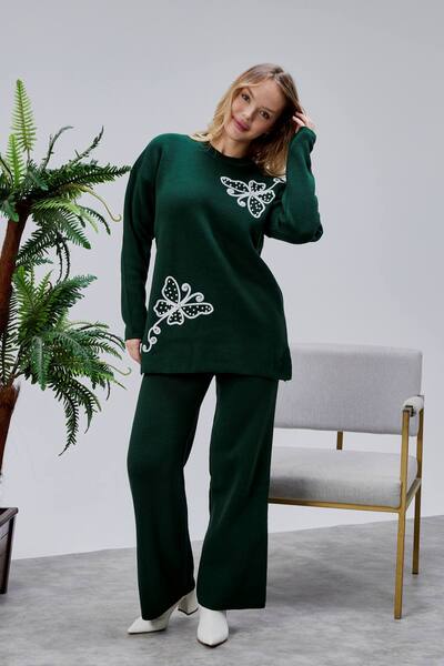 Jinx Wear Fashion Butterfly Lace Pearl Detail 2-Piece Acrylic Women's Knitwear Set