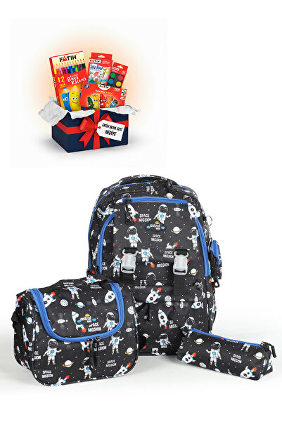 Astral Polo Club Astronot Okul Çantası 3'lü Set + Fatih 3'lü Boya Seti Hediye