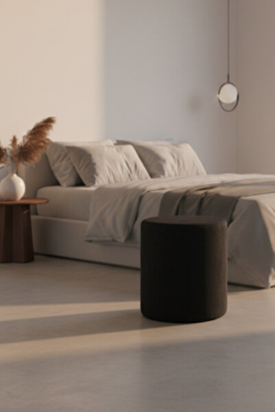 MEFAKS TEKSTİL Modern Silindir Siyah Çok Amaçlı Dekoratif Puf