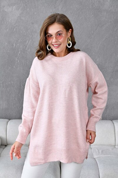 Noi Belis Basic Oversized Midi Length Crew Neck Knit Sweater Aw25Kz0089