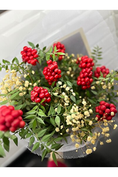 greendeco Kokina çiçeği 9 Dal cipso aranjman siyah buket -şans çiçeği-yılbaşı çiçeği