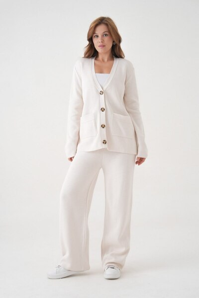 Noi Belis Basic Oversized Cardigan Pants Knitwear Bottom-Top Set Aw25Au0041