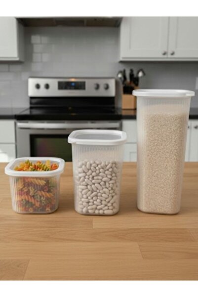 Yerli Square Jar Set of 3 White (770 Ml, 1.35 Lt, 2 Lt)