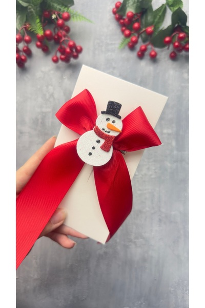 Toka Perisi Handmade Christmas Red Ribbon Bow Snowflake Clip-On Buckle (6cm with Metal Clip)