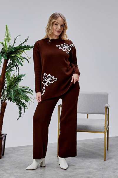 Jinx Wear Fashion Butterfly Lace Pearl Detail 2-Piece Acrylic Women's Knitwear Set