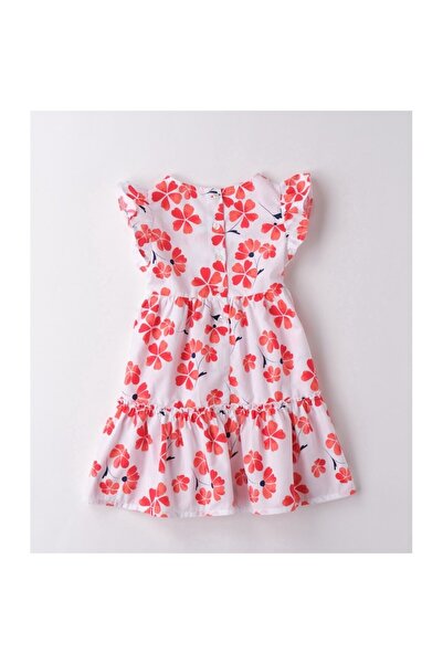 İDO I Do - Lightweight floral print dress for girls, White, Red, 122 cm