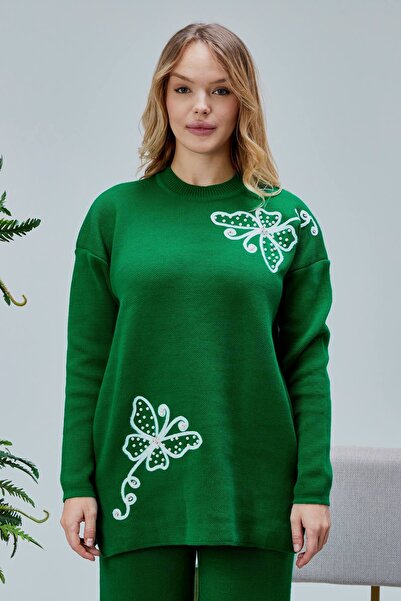 Jinx Wear Fashion Butterfly Lace Pearl Detail 2-Piece Acrylic Women's Knitwear Set