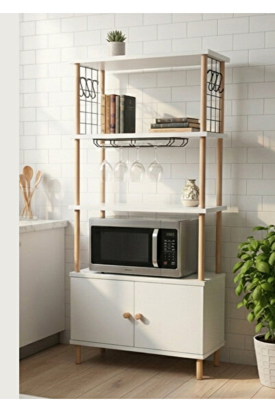 PEKA Mutfak Dolabı 4 Raflı 2 Kapaklı – Kahve Köşesi ve Çok Amaçlı Mutfak Standı