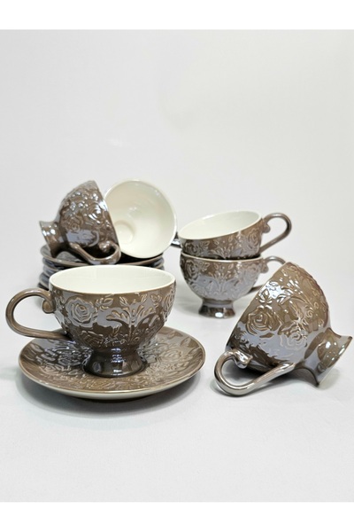 Casalina Set of 12 pieces, ceramic, embossed pattern, brown