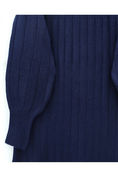 Modamorfo Corded Fabric Slit Long Knitwear Dress - Navy