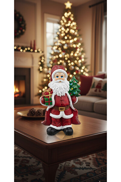 Dekoromi Dekoratif Noel Baba Heykeli (27x18cm)El Boyaması Obje ve Biblo Modeli - Hediyelik Ürün