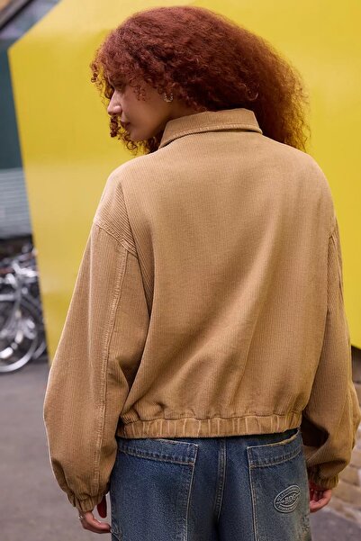 september island Mustard Color Corded Fabric Velvet Oversized Coat