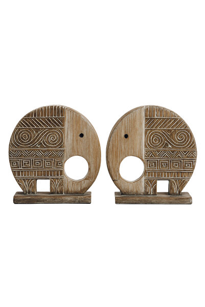 Barc Shop Ahşap Dekoratif Soyut Fil 2'li Set Otantik El Yapımı 45 Cm Objeler